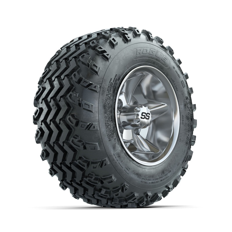 GTW Godfather Chrome 10 in Wheels with 20×10.00-10 Rogue All Terrain Tires  Full Set