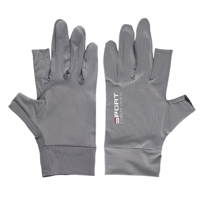 Ice Silk Gloves Sun Protection Gloves Men Comfortable for Backpacking Hiking Two Half Gray