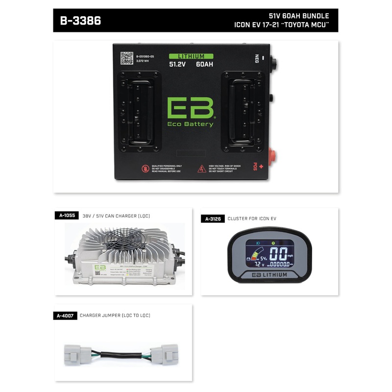 ICON EV 2017-2021 Eco Lithium 51v 60Ah Toyota MCU Battery Bundle