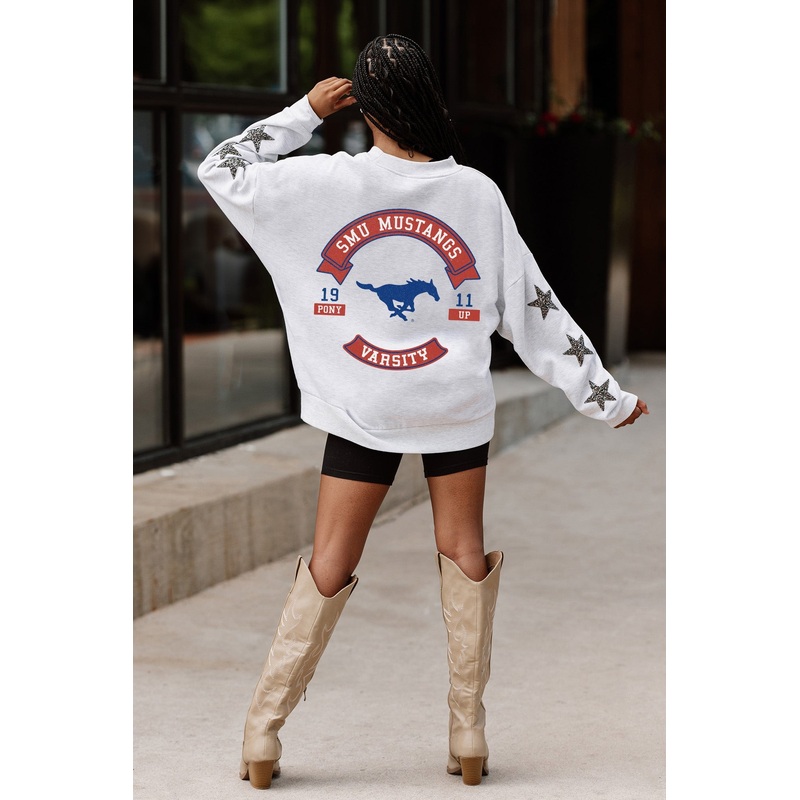 SMU MUSTANGS Ready For It Star-Sleeve Crewneck Pullover