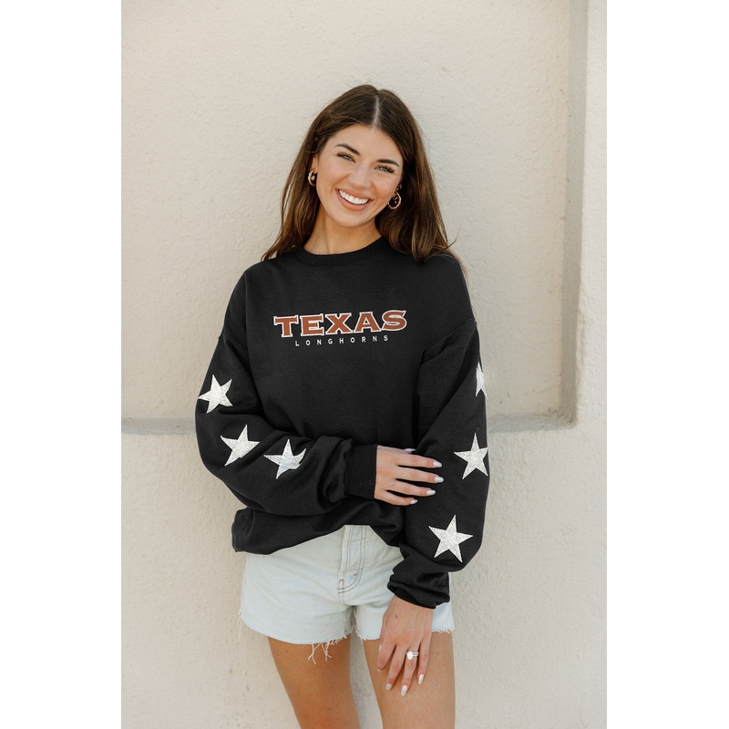 TEXAS LONGHORNS Six Stars Embellished-Sleeve Pullover By Madi Prewett Troutt