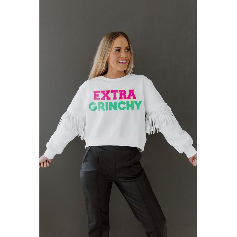 EXTRA GRINCHY FRINGE SWEATSHIRT IN WHITE