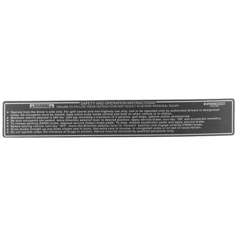 EZGO Safety Label Decal (Years 1994-2008) PN# 14288