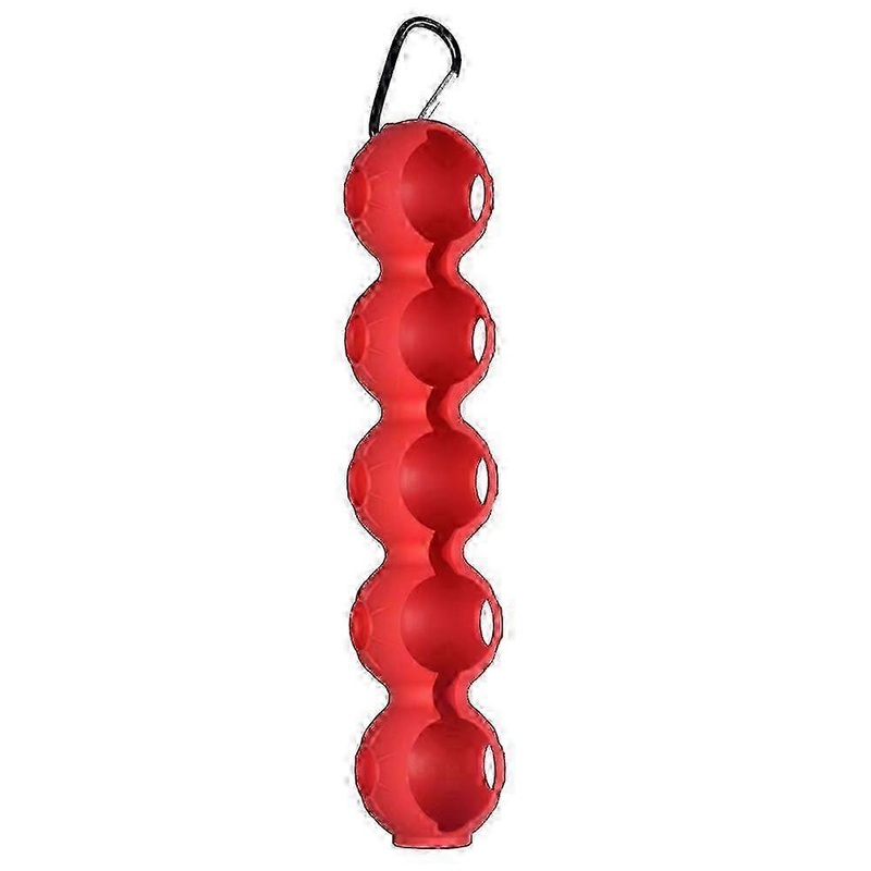 5-Ball Silicone Golf Pouch with Hook – Portable Golf Ball Holder (Red)