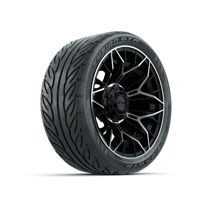 Set of (4) 14 in GTW Stellar Machined & Black Wheels with 205/40-R14 Fusion GTR Street Tires PN# A19-786