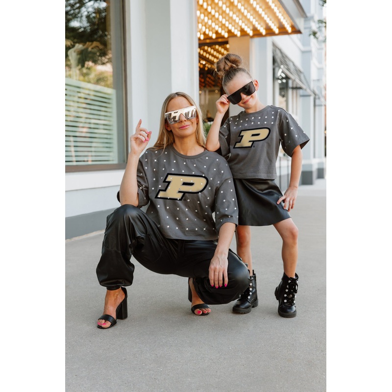 PURDUE BOILERMAKERS Making Moves Kid’s Rhinestone Crop Tee