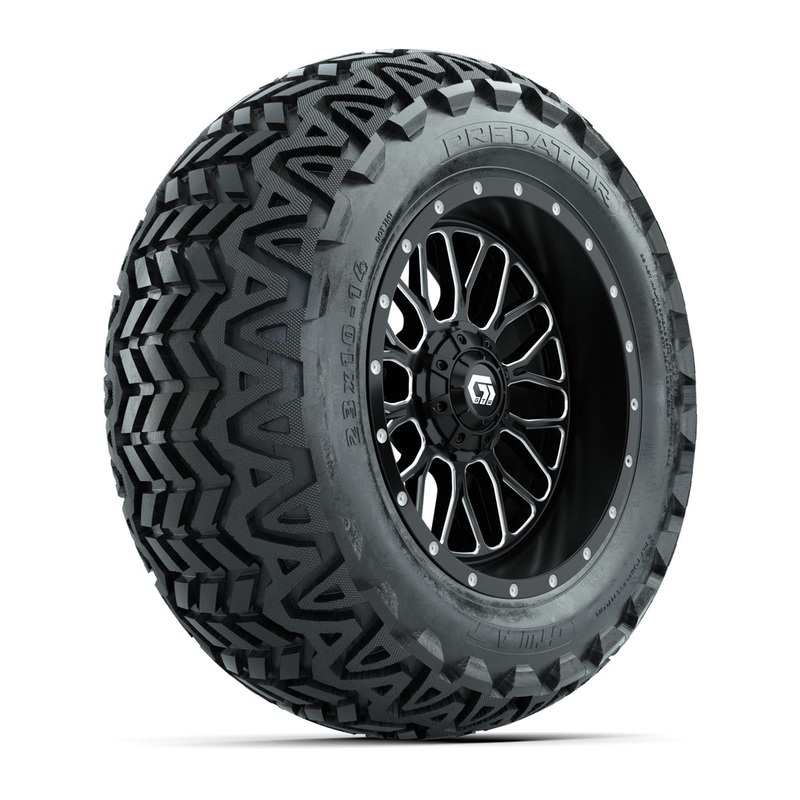 Set of (4) 14 in GTW Helix Machined & Black Wheels with 23×10-14 Predator All-Terrain Tires PN# A19-825