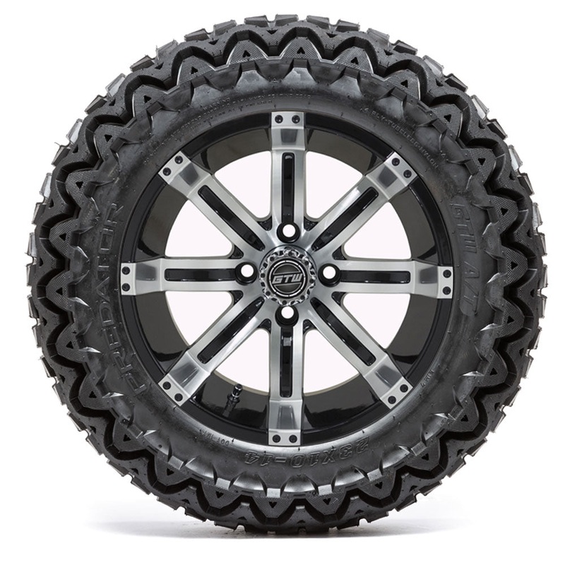 14 GTW Tempest Black and Machined Wheels with 23 Predator A/T Tires  Set of 4 PN# A19-397