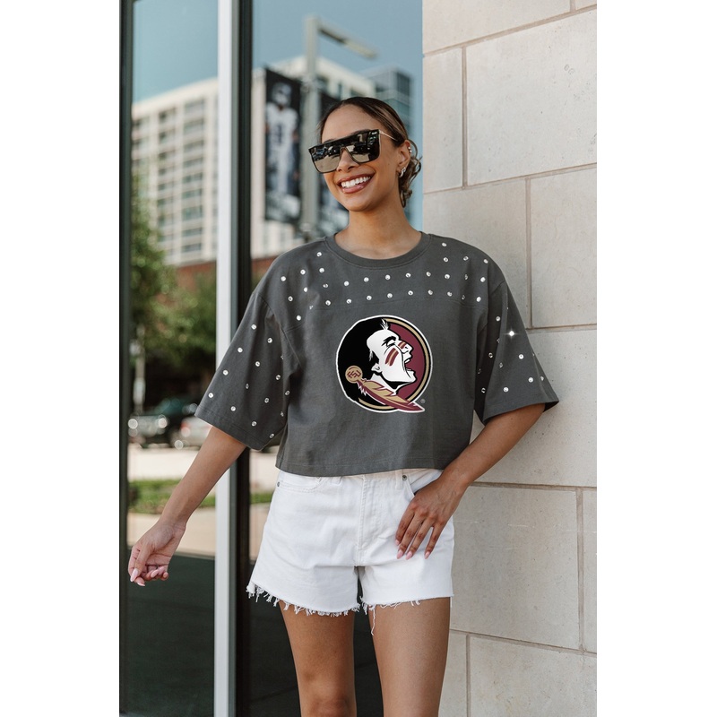 FLORIDA STATE SEMINOLES Making Moves Rhinestone Crop Tee With Yoke