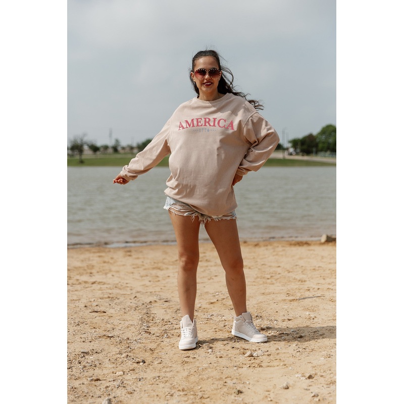 LAND THAT I LOVE CORDED VINTAGE WASH PULLOVER IN TAN