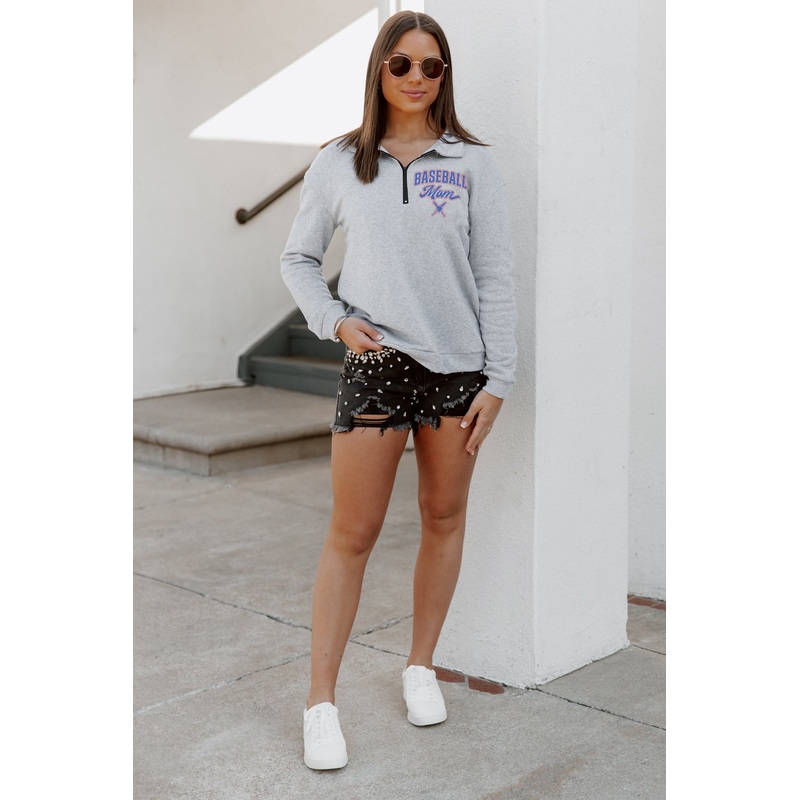 RETRO BASEBALL MOM OVERSIZED QUARTER ZIP PULLOVER