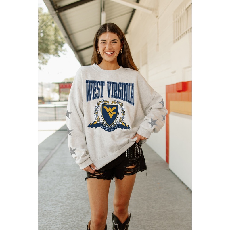 WEST VIRGINIA MOUNTAINEERS Allstar Embellished Crew Pullover By Madi Prewett Troutt