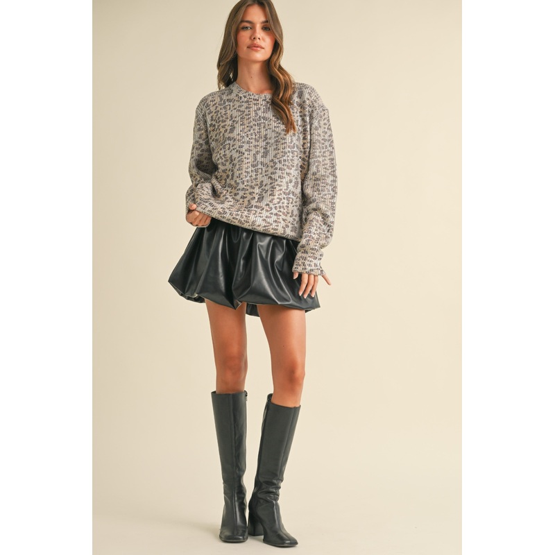 METALLIC WILD CHIC SWEATER IN GREY LEOPARD