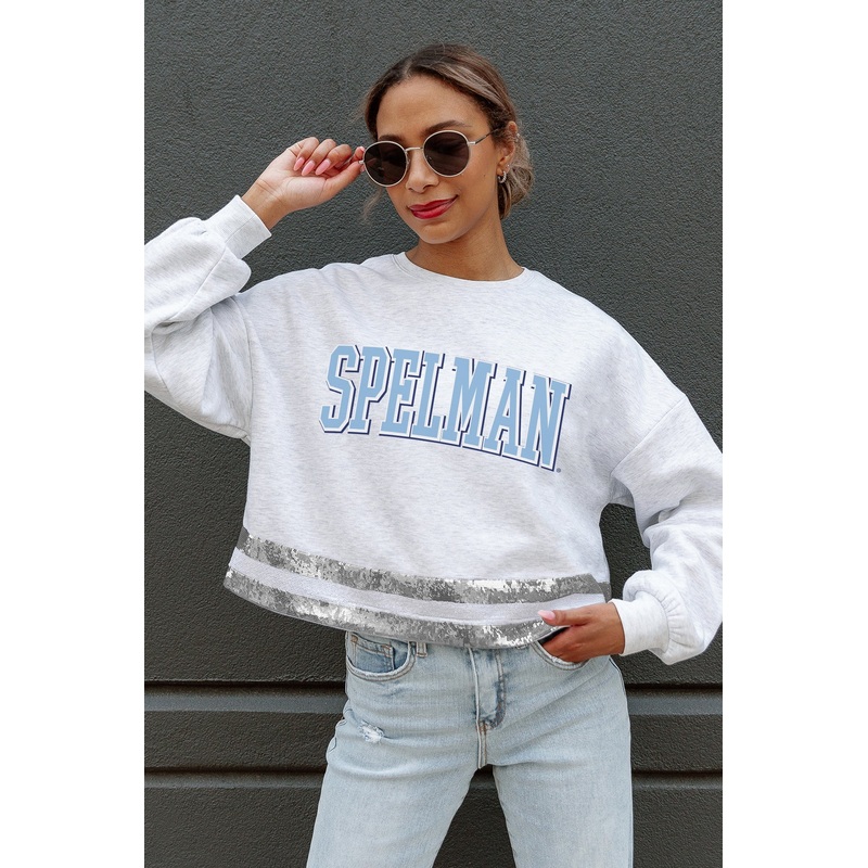 SPELMAN COLLEGE JAGUARS Pass The Shine Sequin Trim Mid-Crop Sweatshirt