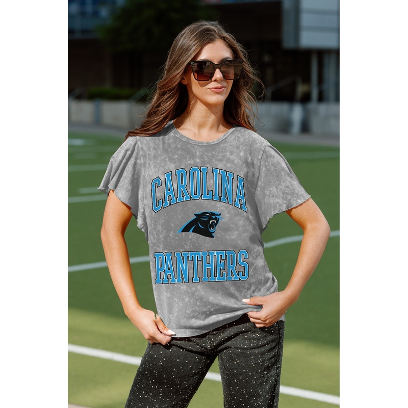 CAROLINA PANTHERS VICTORY MODE FLUTTER SLEEVE TEE IN GREY