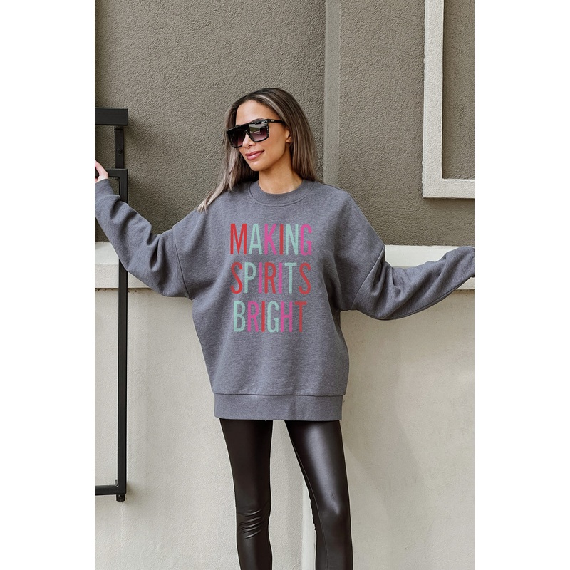 COLORFUL MAKING SPIRITS BRIGHT DROP SHOULDER CREWNECK SWEATSHIRT IN CHARCOAL