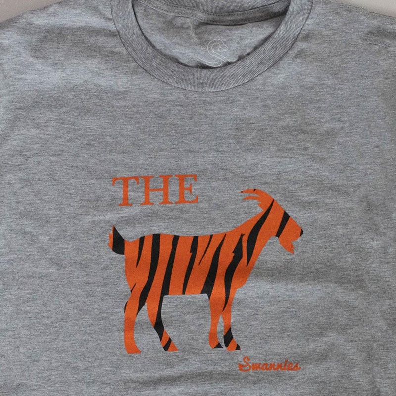 Swannies Tiger Goat Tee|Heather Black|White|Gray Heather|Small|Medium|Large|X-Large|XX-Large