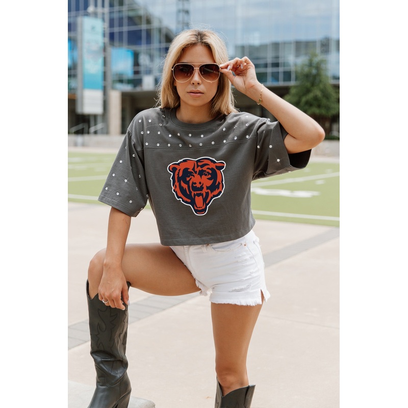 CHICAGO BEARS Making Moves Rhinestone Crop Tee With Yoke