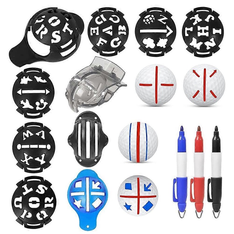12 Pieces Golf Ball Alignment Set, 6 Templates, Golf Ball Coating, 3 Balls, 3 Golf Ball Marker, Golf Ball Marker, Alignment Tool