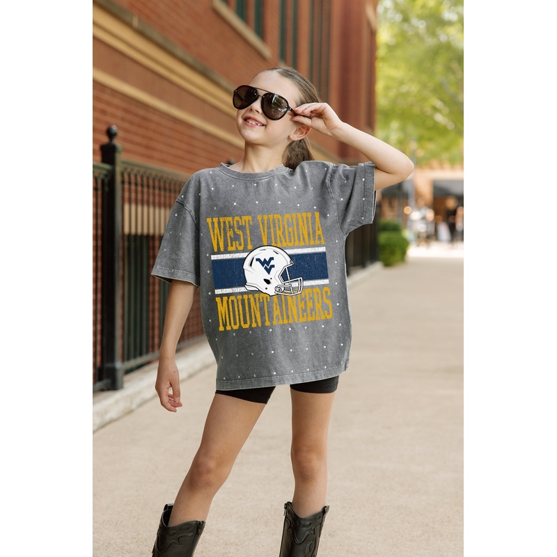 WEST VIRGINIA MOUNTAINEERS On The Ball Kid’s Mini Rhinestone Tee