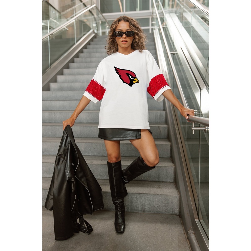 ARIZONA CARDINALS DOMINANCE RHINESTONE STRIPE VARSITY TEE