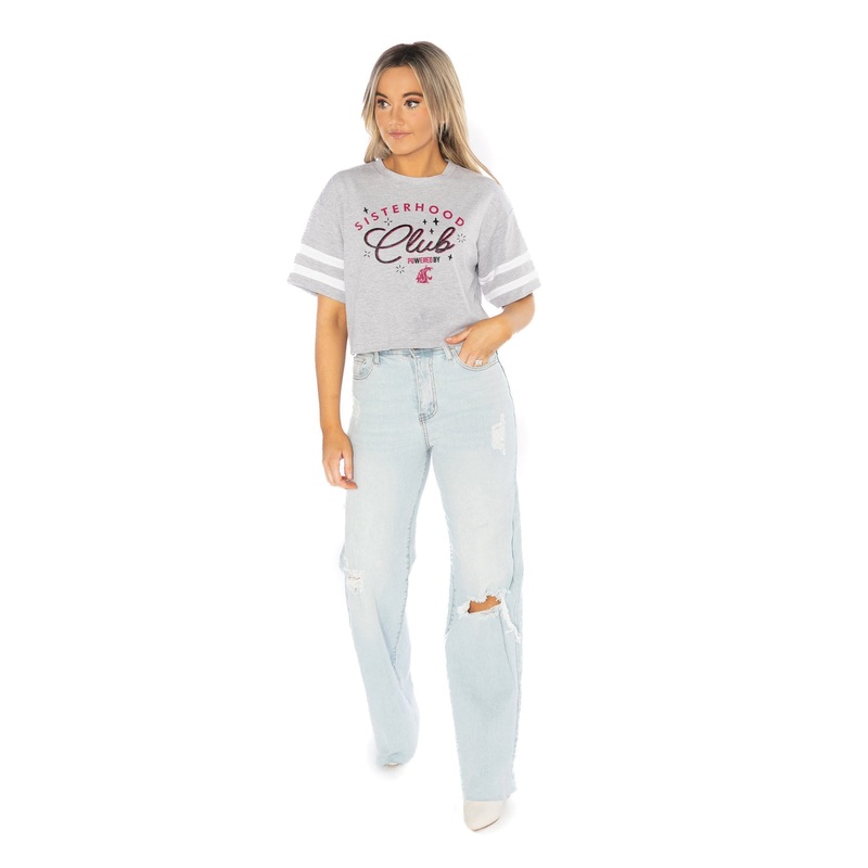 WASHINGTON STATE COUGARS Sisterhood Club Drop-Shoulder Mid-Crop Tee