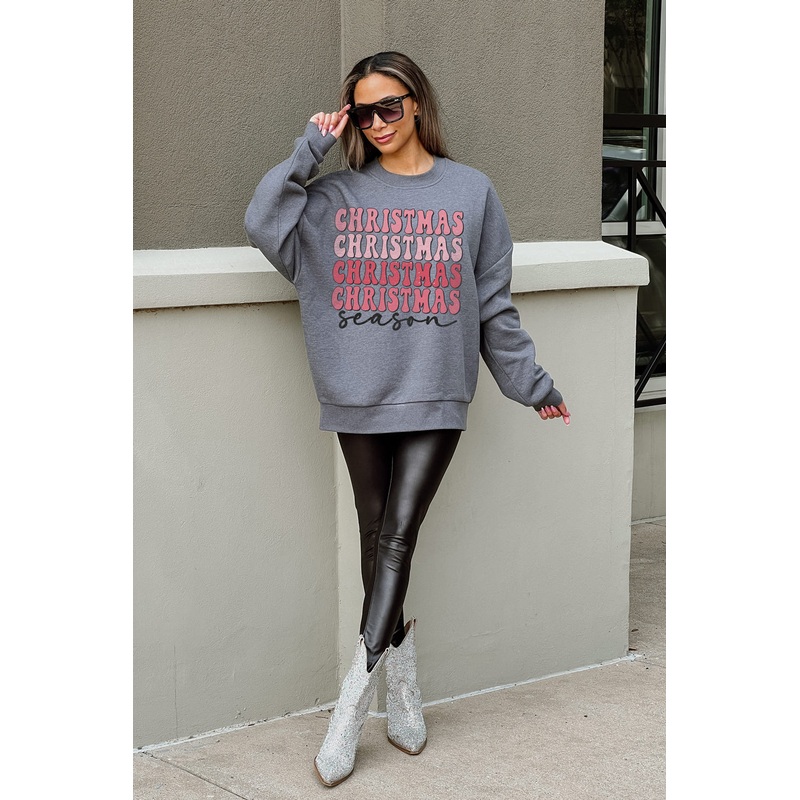 IT’S CHRISTMAS TIME DROP SHOULDER CREWNECK SWEATSHIRT IN CHARCOAL