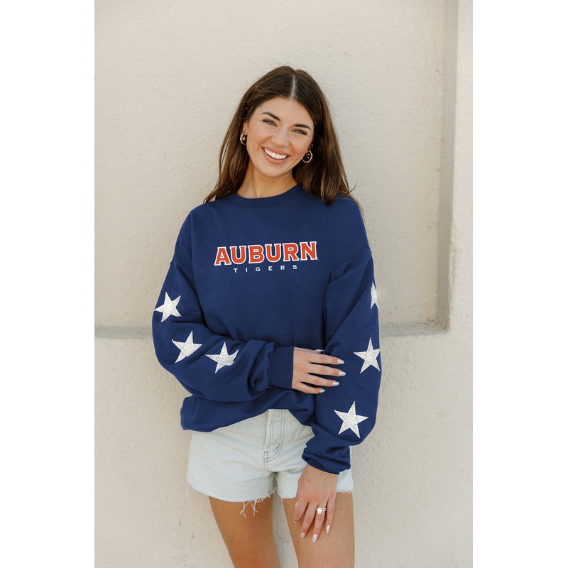 AUBURN TIGERS Six Stars Embellished-Sleeve Pullover By Madi Prewett Troutt