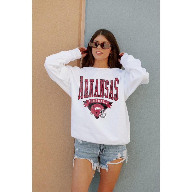 ARKANSAS RAZORBACKS Slow Motion Crew Fleece Pullover By Madi Prewett Troutt