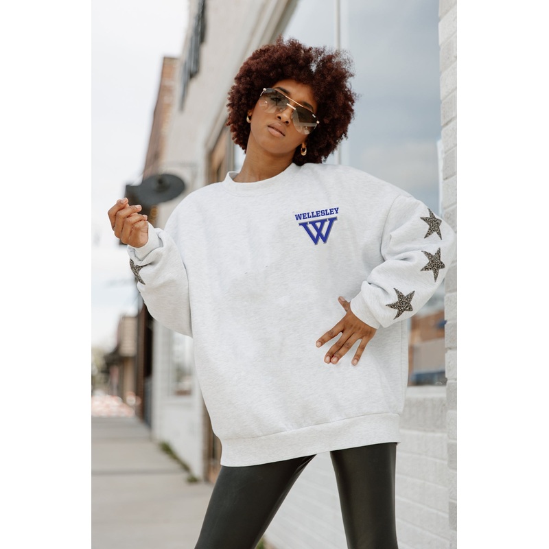 WELLESLEY BLUE Dedication Star-Sleeve Crewneck Pullover