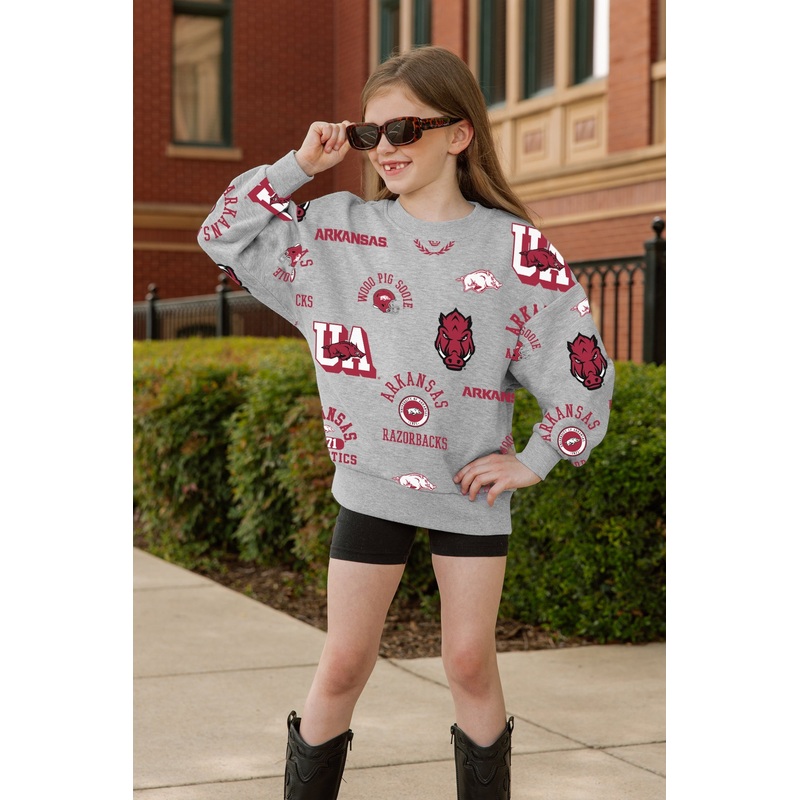 ARKANSAS RAZORBACKS ALWAYS ON REPEAT KIDS PREMIUM CREWNECK SWEATSHIRT