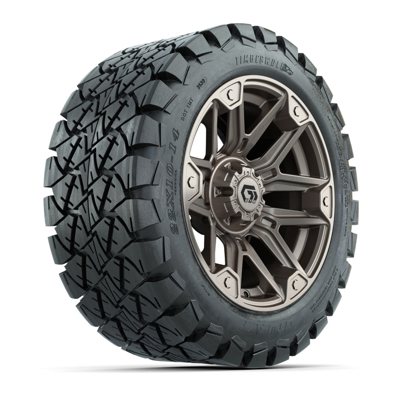 GTW Graffiti Satin Bronze 14 in Wheels with 22×10-14 Timberwolf All-Terrain Tires  Full Set