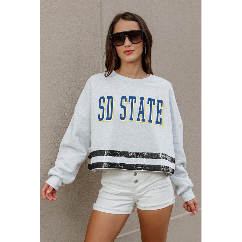 SOUTH DAKOTA STATE JACKRABBITS Pass The Shine Sequin Trim Mid-Crop Sweatshirt