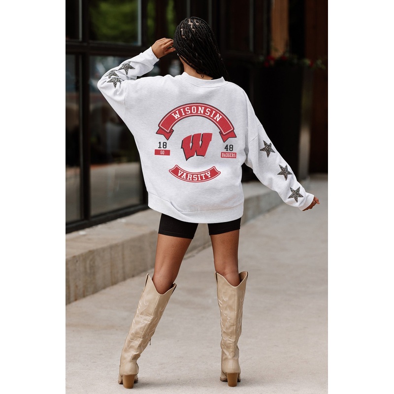 WISCONSIN BADGERS Ready For It Star-Sleeve Crewneck Pullover