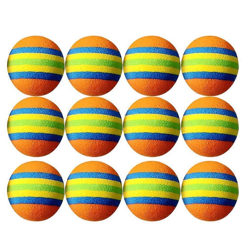 12Pcs Stripe Pattern Balls EVA Ball Colorful Balls Cat Pet Playing Balls Training Ball (Orange, Blue, Yellow, Green Stripe)