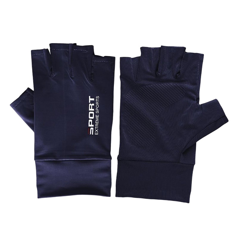 Ice Silk Gloves Sun Protection Gloves Men Comfortable for Backpacking Hiking All Half Blue