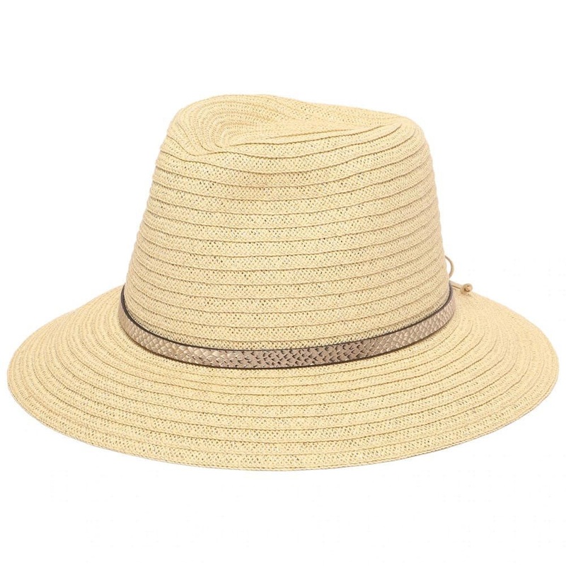 San Diego Hat Company Women’s Paperbraid Fedora with Debossed Metallic Snake Band