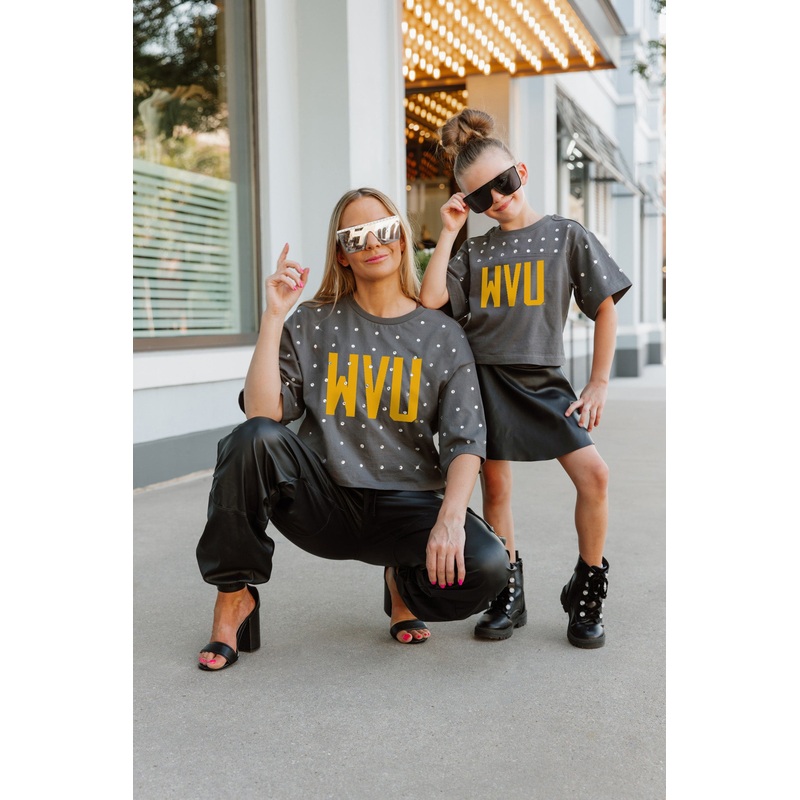 WEST VIRGINIA MOUNTAINEERS Making Moves Kid’s Rhinestone Crop Tee