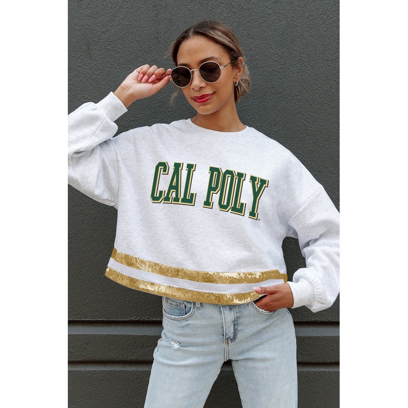 CAL POLY MUSTANGS Pass The Shine Sequin Trim Mid-Crop Sweatshirt