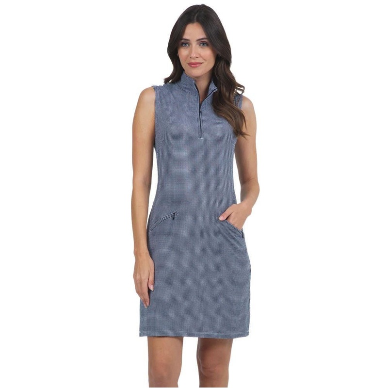 IBKUL Mini Check Sleeveless Mock Neck Dress