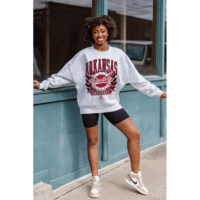ARKANSAS RAZORBACKS BASES LOADED PREMIUM FLEECE DROP SHOULDER CREWNECK PULLOVER