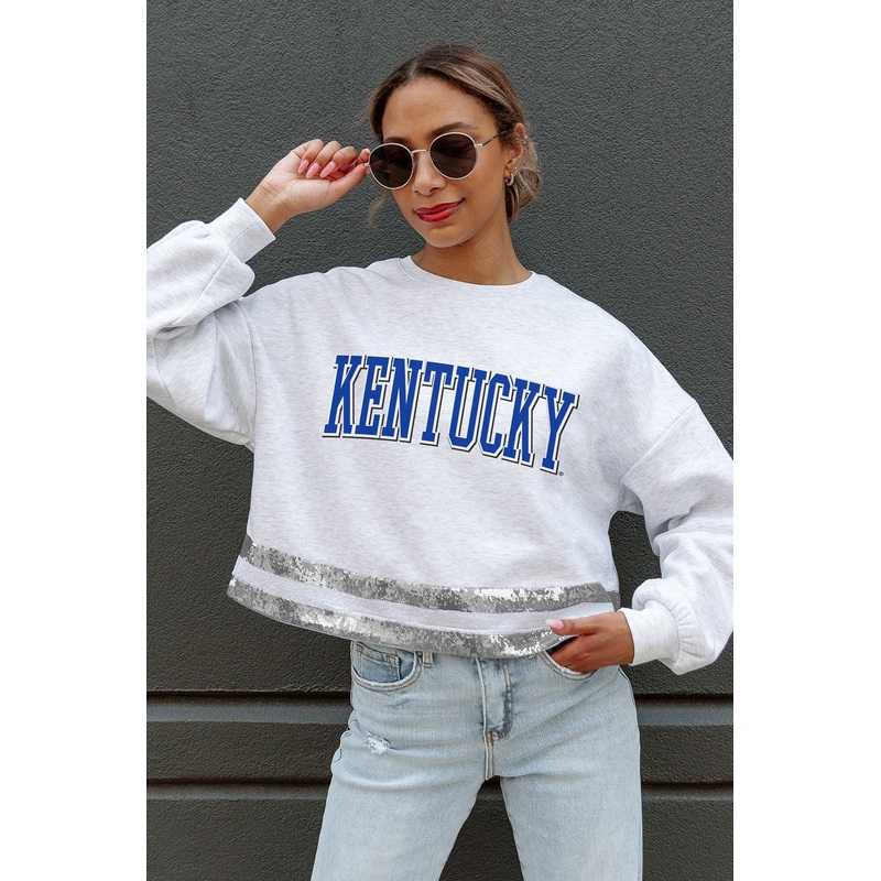 KENTUCKY WILDCATS Pass The Shine Sequin Trim Mid-Crop Sweatshirt