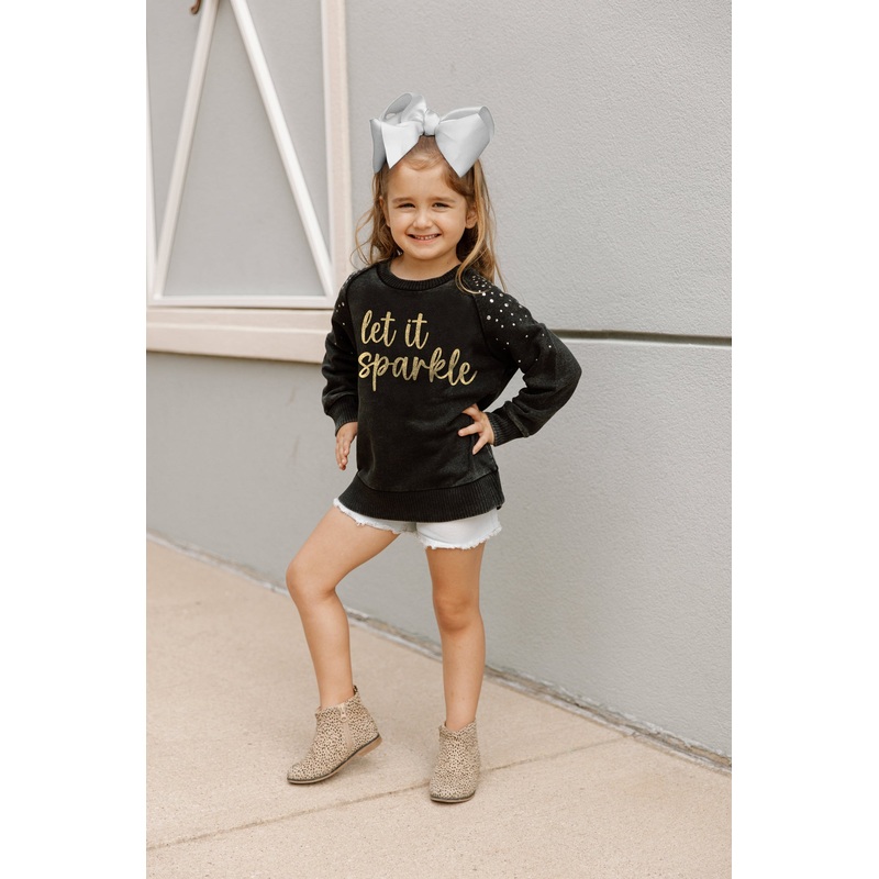 LET IT SPARKLE KIDS VINTAGE STUDDED PULLOVER IN CHARCOAL