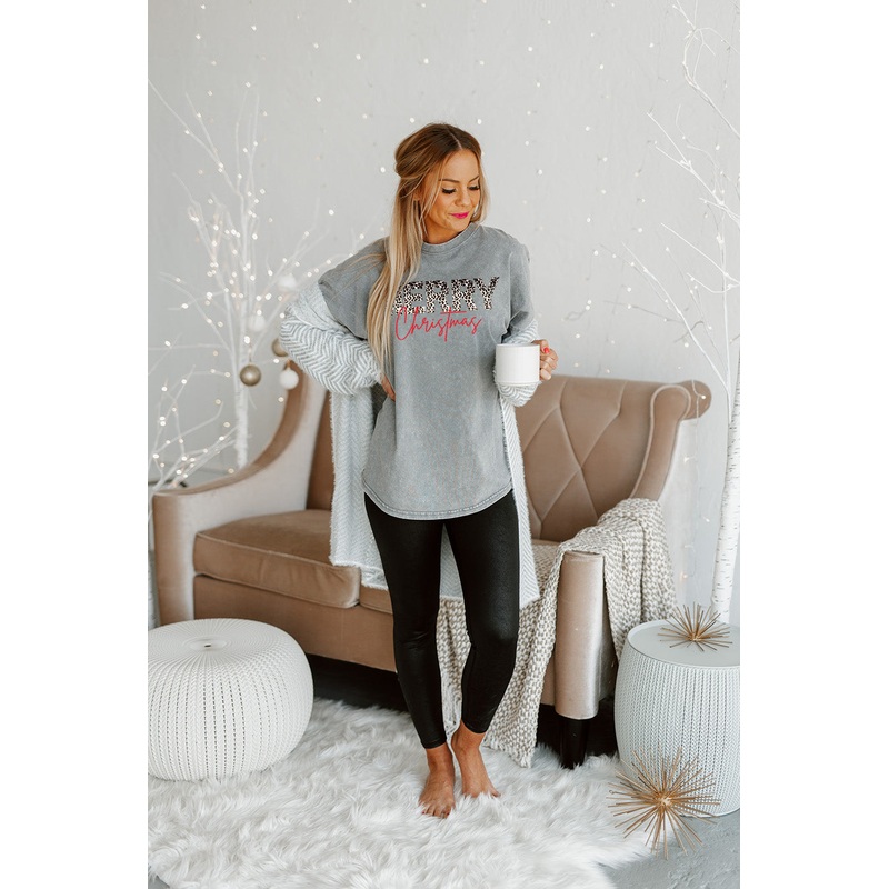 WILD FOR CHRISTMAS  FADED WASH PULLOVER IN GREY