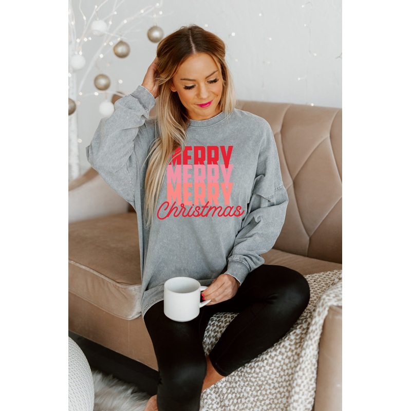 CHRISTMAS VIBES FADED WASH PULLOVER IN GREY