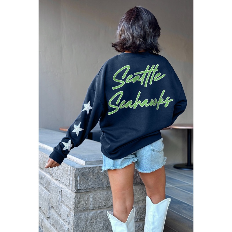 SEATTLE SEAHAWKS Radiant Energy Star-Sleeve Crewneck Pullover