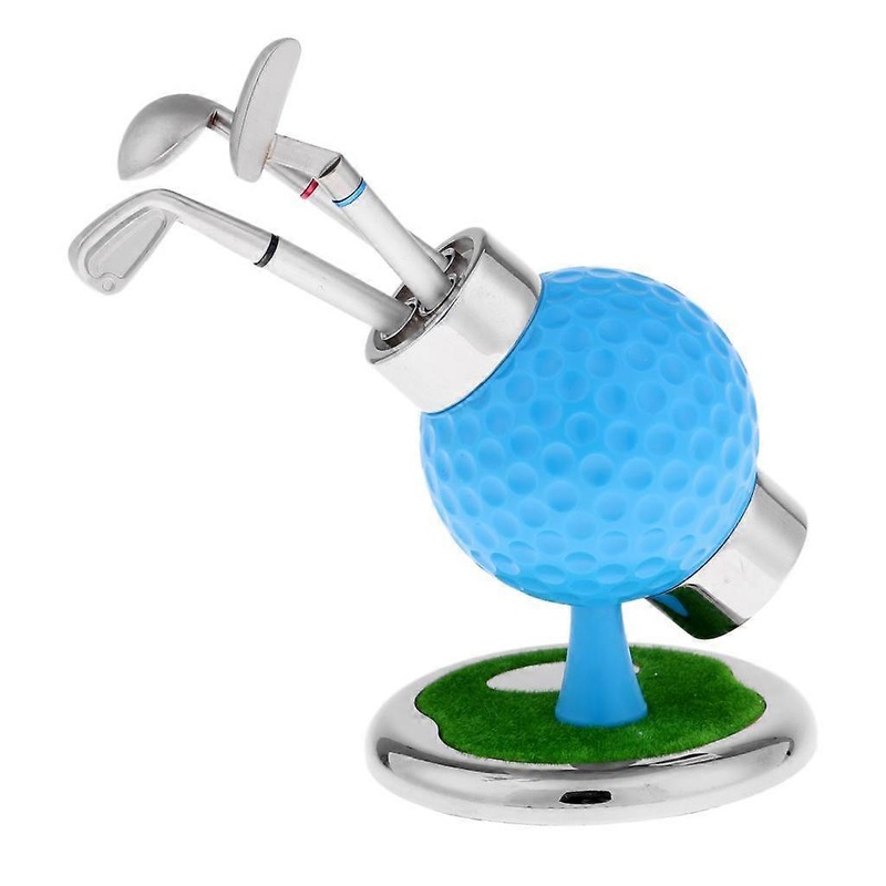 Novelty Golf Ball 3 Pen Clubs Clock Stand Gift for Dad Father Blue