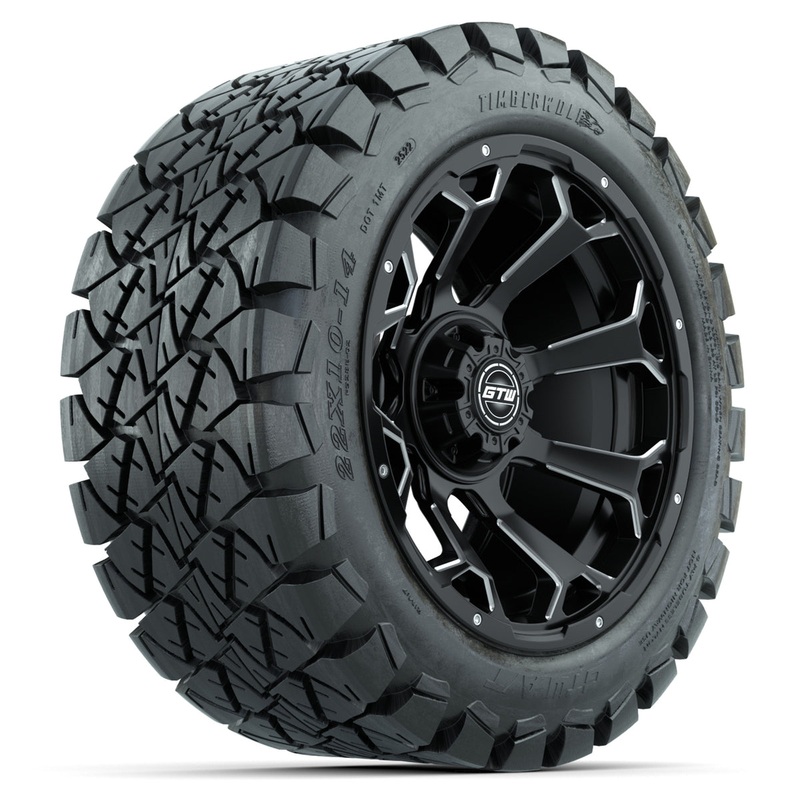 Set of (4) 14 in GTW Raven Wheels with 22×10-14 GTW Timberwolf All-Terrain Tires PN# A19-459