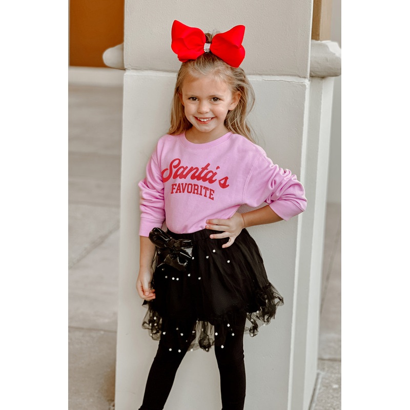 SANTA’S FAVORITE TODDLER CREW SWEATSHIRT IN LIGHT PINK