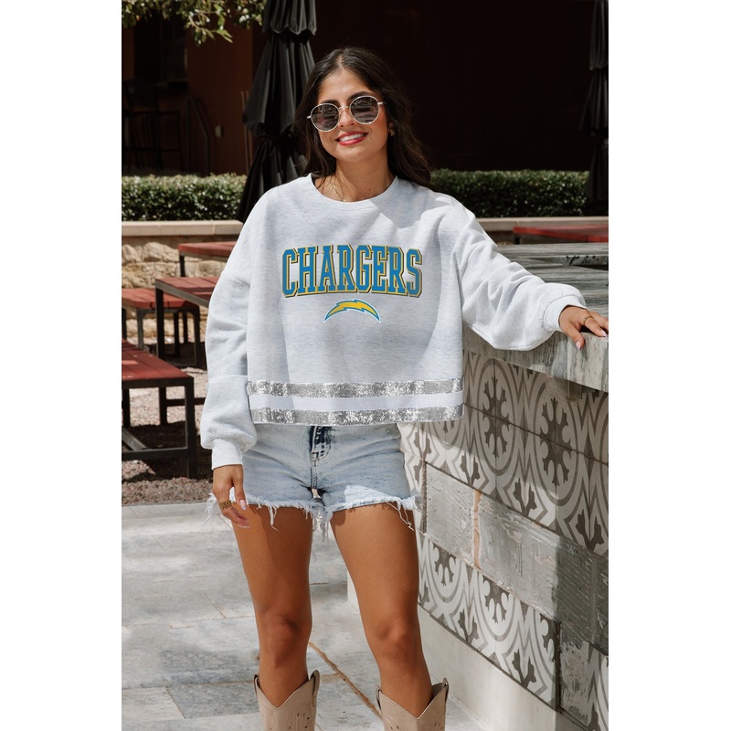 LOS ANGELES CHARGERS Pass The Shine Long-Sleeve Metallic-Stripe Top